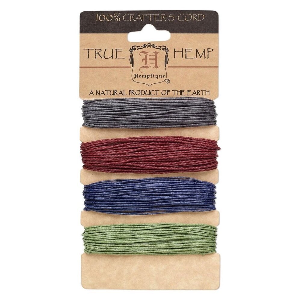 Organic Hemp Variety Pack Jewelry Craft Cord 4 Colors Earthy Grey Red Blue Green